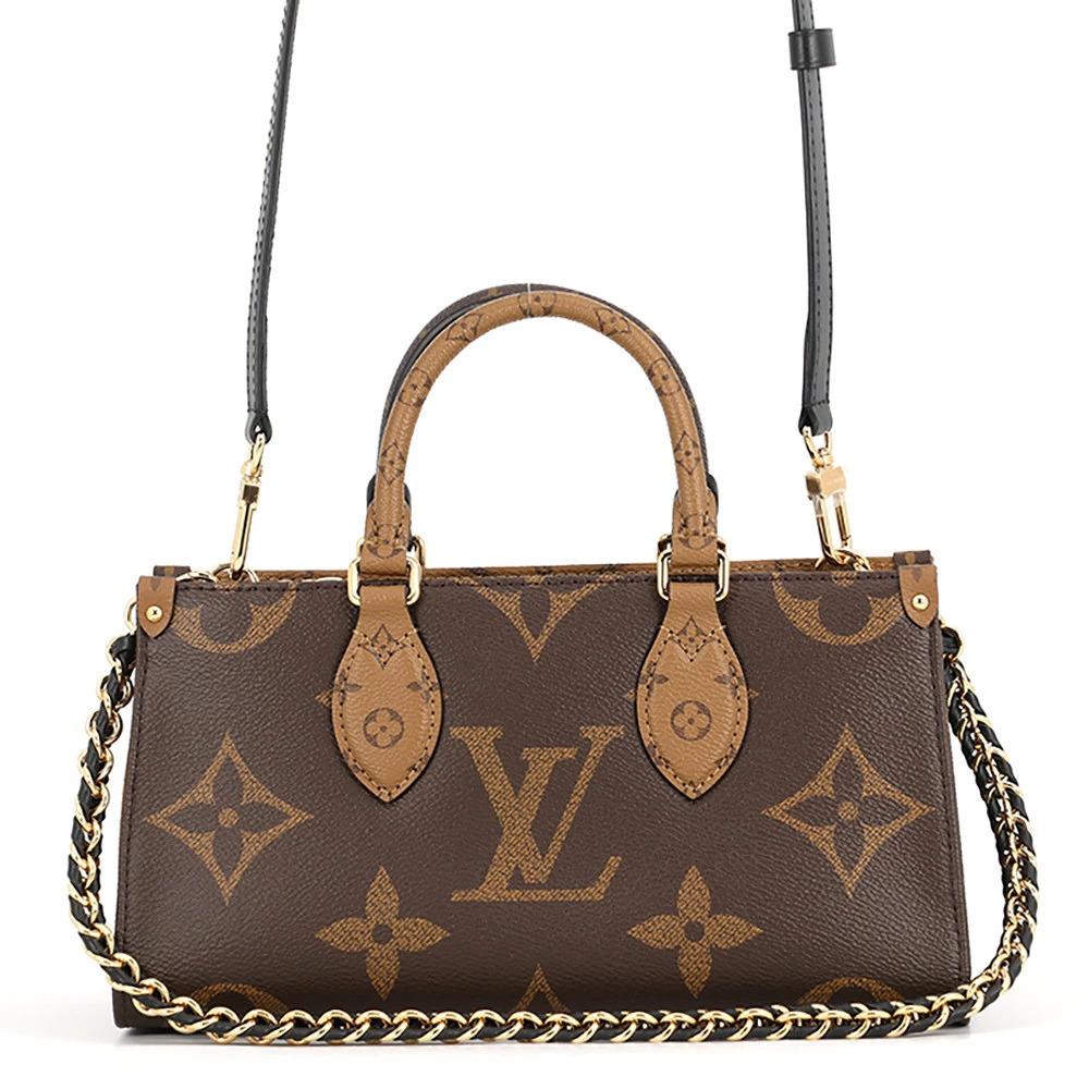 Louis Vuitton Monogram Reverse Giant Canvas Leather Tote Bag Brown